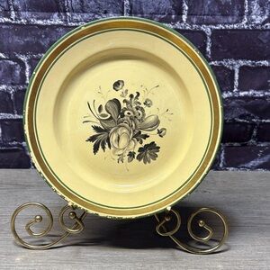 Antique Floral Plate with Green and Gold Accents